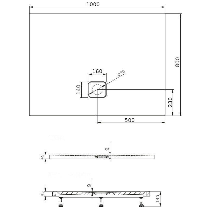 Riho Basel zuhanytálca 100x80 szögletes, szifonnal, fényes fekete, króm fedő 404 (DC141600000000S)-1