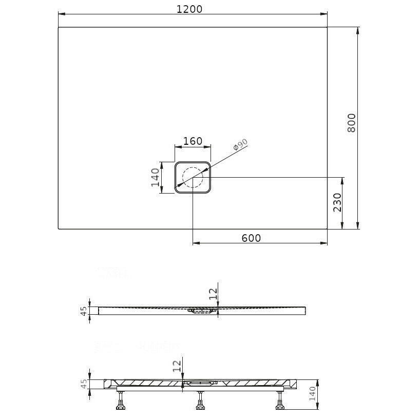 Riho Basel zuhanytálca 120x80 szögletes, szifonnal, fényes fekete, króm fedő 406 (DC161600000000S)-1