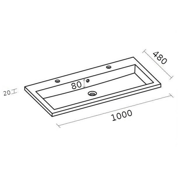 Riho Broni mosdó 100x48 cm egy medencés, két csaplyukkal (F7BR110048121)-1