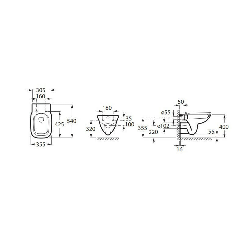 ROCA Debba WC csésze, fali, rimless (A34699L000)-1