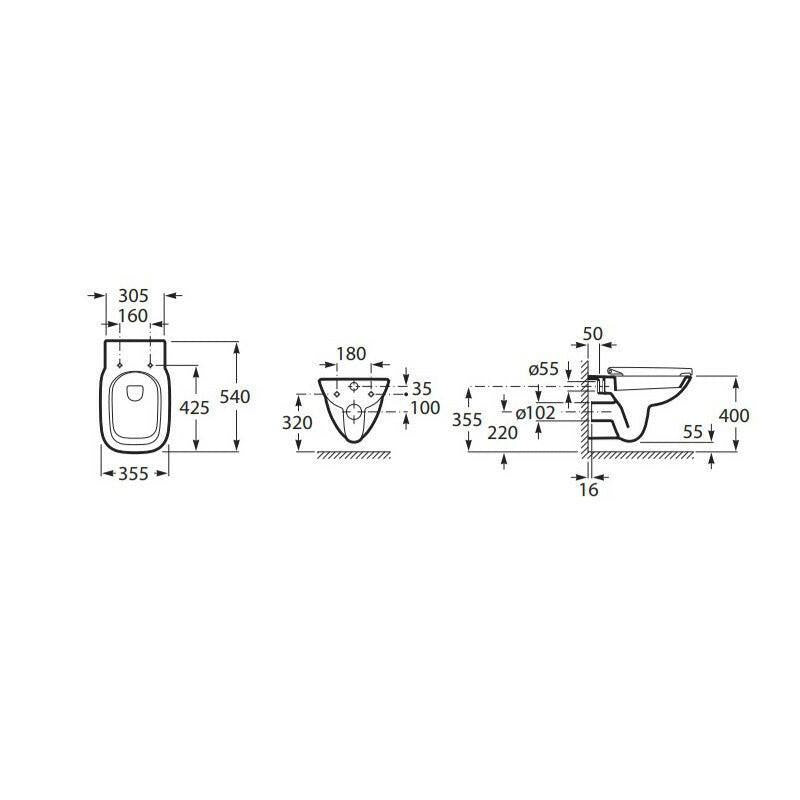 ROCA Debba WC - csésze, fali, rimless (A34699L000)