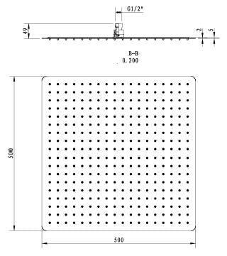 Sapho fejzuhany szögletes 500x500 mm 2 mm vastag polírozott rozsdamentes acél (MS565)