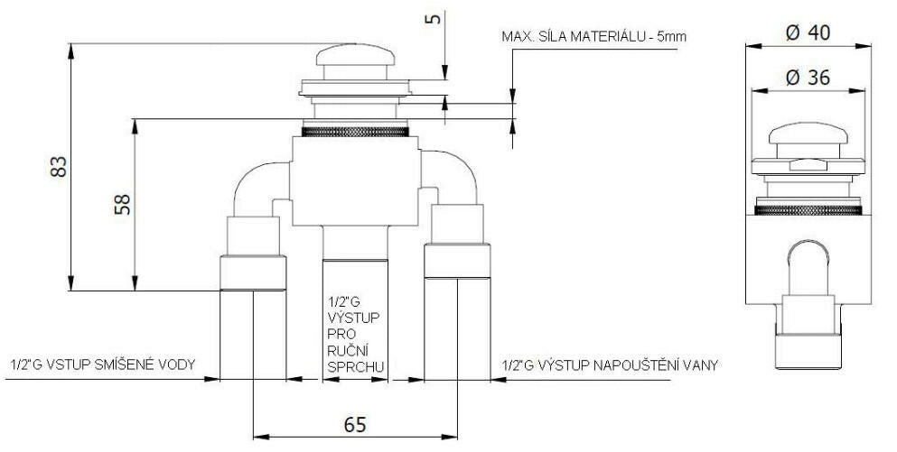 Sapho zuhanyváltó kádperemre 40 mm króm (TDT)