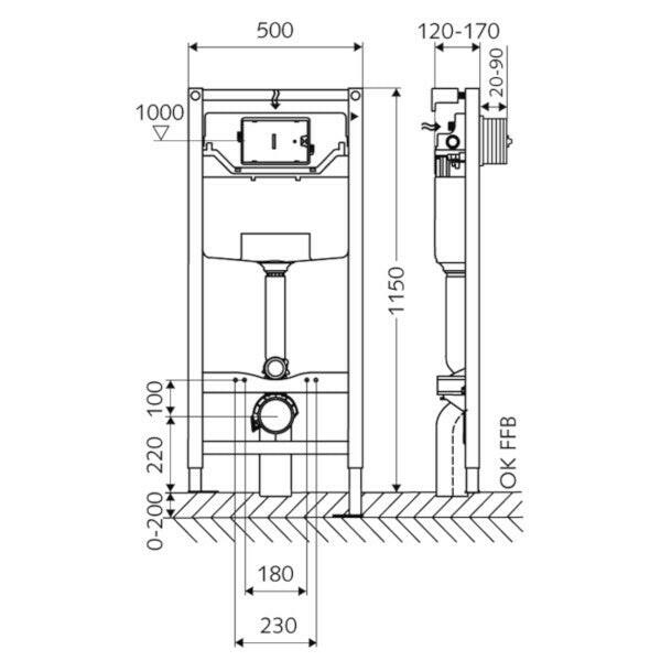 Schell Montus C 120 WC-szerelőmodul vakolat alatti WC tartállyal, távtartóval és zajvédővel-1