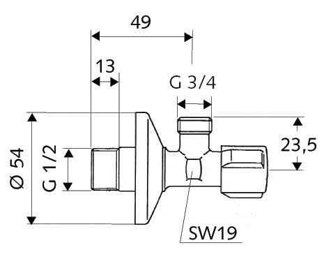 Schell Comfort sarokszelep mosógéphez 1/2" - 3/4" ( 033000699 )