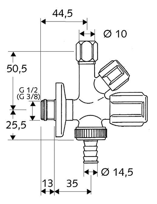 Schell Comfort kombinált sarokszelep mosógéphez 1/2" - 3/8" - 3/4" ( 035510699 )