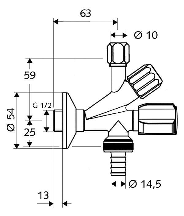 Schell szűrős kombinált sarokszelep mosógéphez 1/2" - 3/4" - 3/8" ( 035600699 )