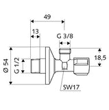 SCHELL Sarokszelep 1/2"-3/8",  csavarzat nélkül-1