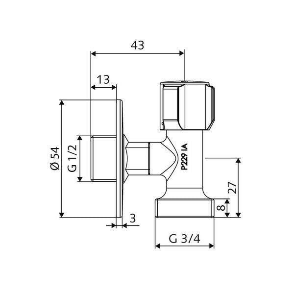 SCHELL készülékcsatlakozó szelep, helytakarékos kivitel 1/2" - 3/4"
