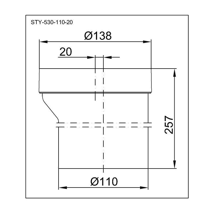 Styron Wc bekötő, excenteres, 110 mm; 20 mm eltolás (STY - 530 - 110 - 20)