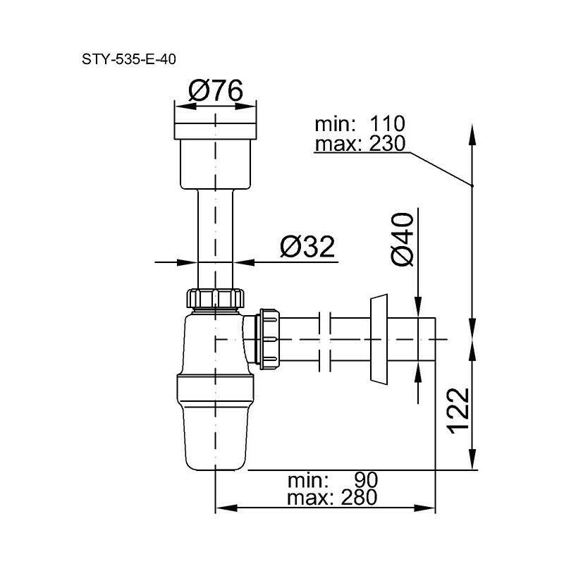 Styron piszoár szifon egyenes 40 mm (STY - 535 - E - 40)