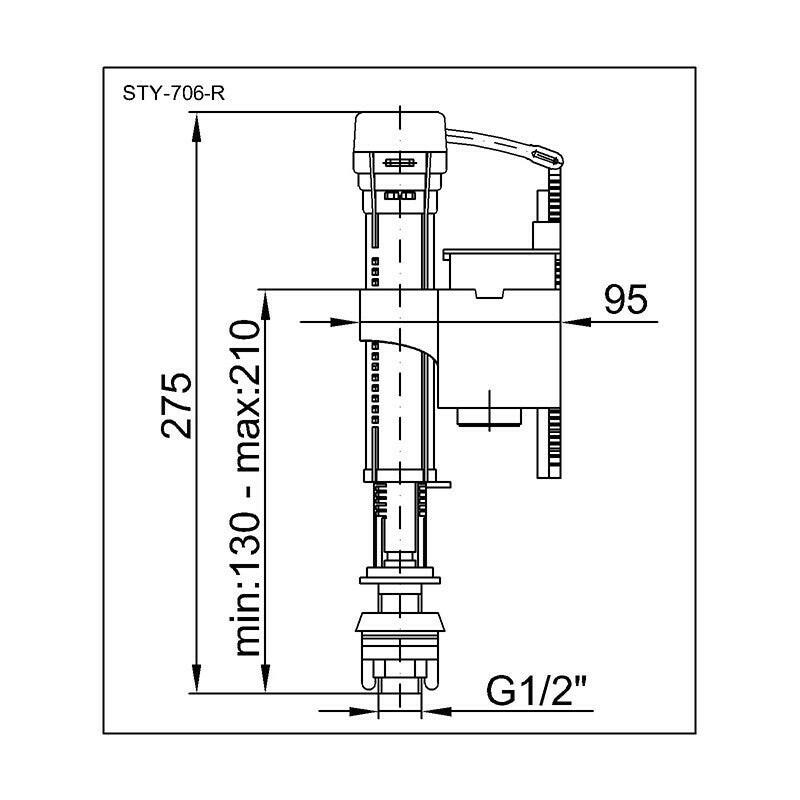 Styron WC-tartály töltőszelep alsó bek., réz 1/2"-1