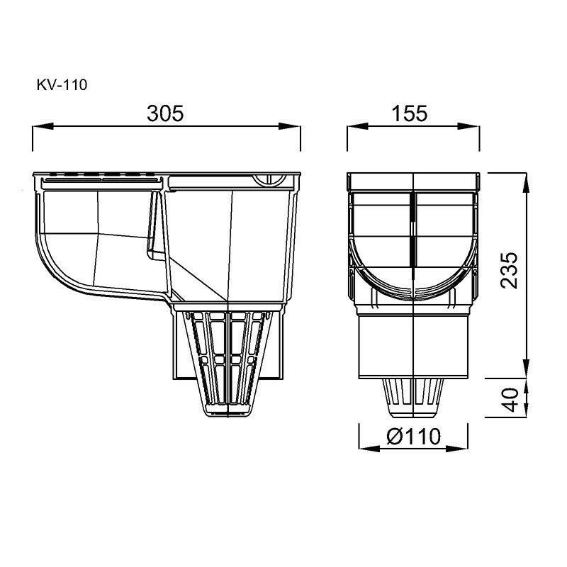 Styron kültéri víznyelő ereszbekötéssel, 110 mm (STY - KV - 110)