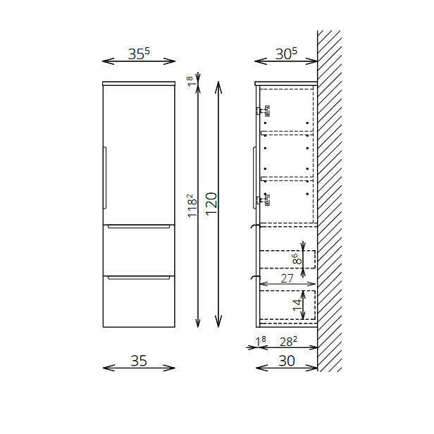 Tboss Dana/Noto/Nola kiegészítő szekrény, 1 ajtós, 2 fiókos, 120cm (F120 1A2F) - KIFUTÓ-1