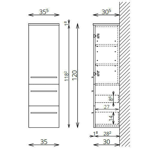 Tboss Famme kiegészítő szekrény, 1 ajtós, 2 fiókos, 120cm (F120 1A2F) - KIFUTÓ-1