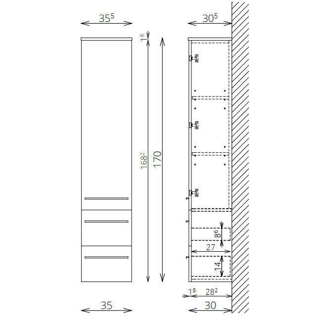 Tboss Famme kiegészítő szekrény, 1 ajtós, 2 fiókos, 170cm (F170 1A2F) - KIFUTÓ-1