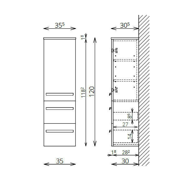 Tboss Leon/Modena kiegészítő szekrény, 1 ajtós, 2 fiókos, 120cm (F120 1A2F) - KIFUTÓ-1