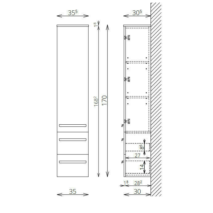 Tboss Leon/Modena kiegészítő szekrény, 1 ajtós, 2 fiókos, 170cm (F170 1A2F) - KIFUTÓ-1