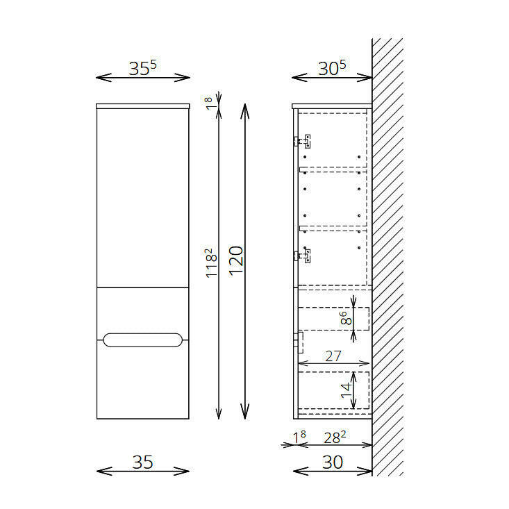 Tboss Luna/Slim kiegészítő szekrény, 1 ajtós, 2 fiókos, 120cm (F120 1A2F) - KIFUTÓ-1