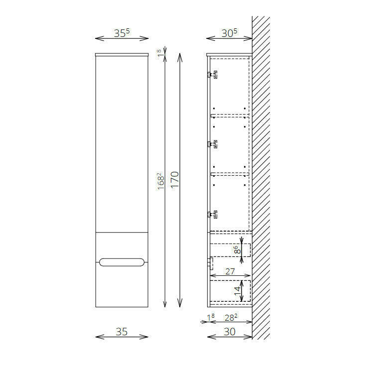 Tboss Luna/Slim kiegészítő szekrény, 1 ajtós, 2 fiókos, 170cm (F170 1A2F) - KIFUTÓ-1