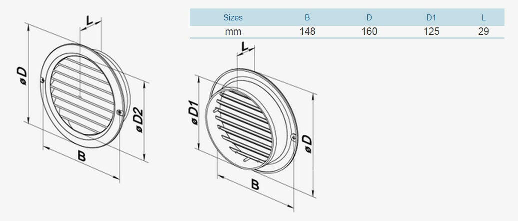 VENTS szellőzőrács kerek hálós MV 125bVs-1