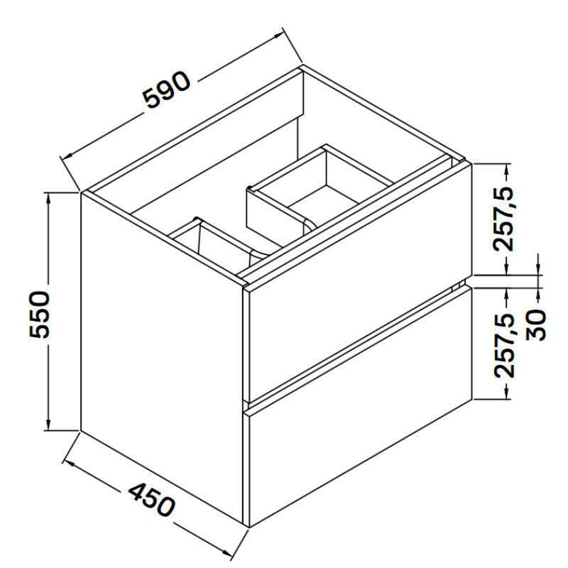 Wellis Elois Grey 60 2 fiókos mosdószekrény, 59x45x55 cm (WB00267)