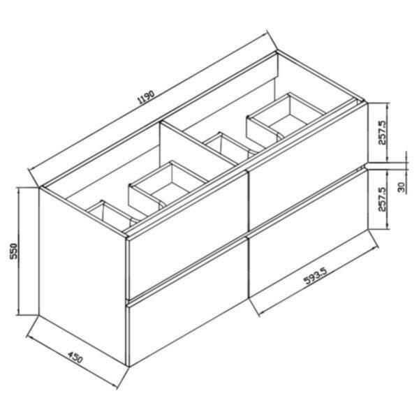 Wellis Elois Grey 120 4 fiókos mosdószekrény, 119x45x55 cm (WB00273)