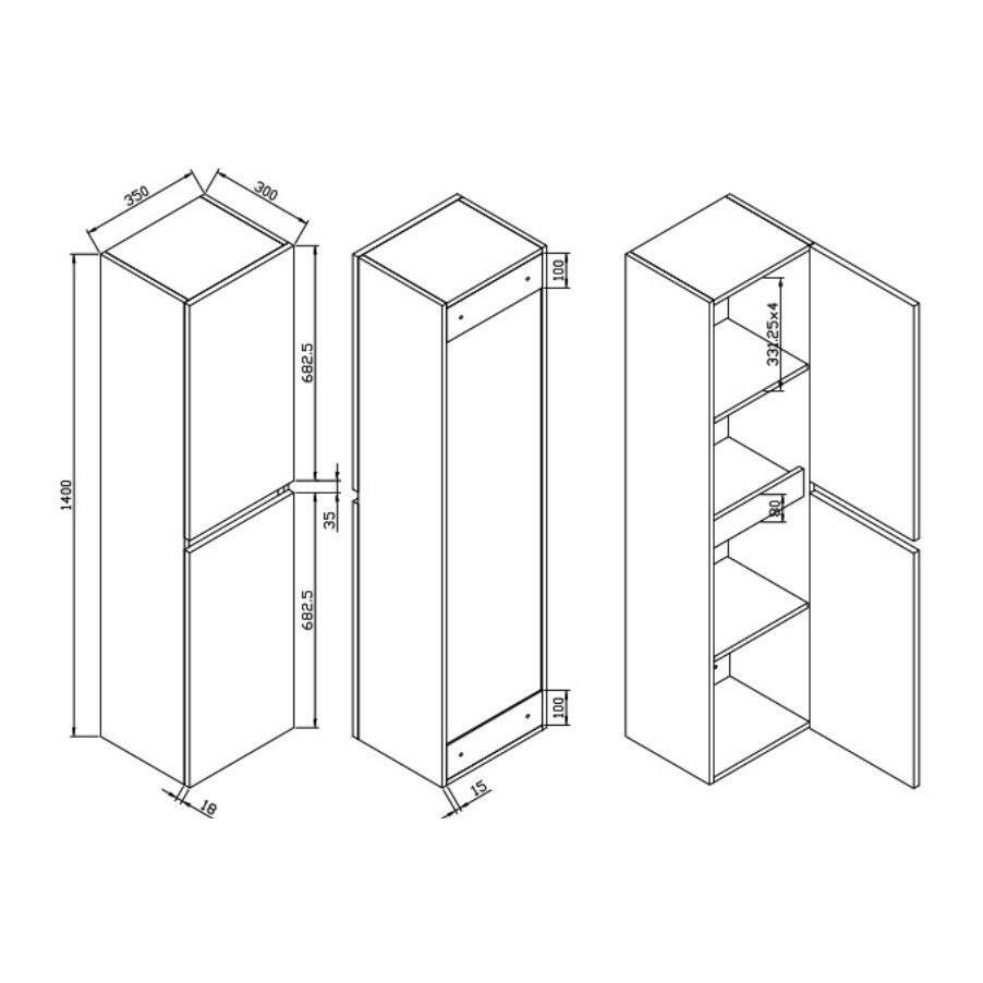 Wellis Elois függesztett magas szekrény (140x30x35)-2