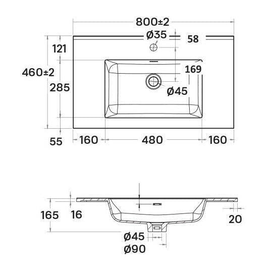 Wellis Azori mosdó, 80x46x1,6/16,5 cm (WB00322)