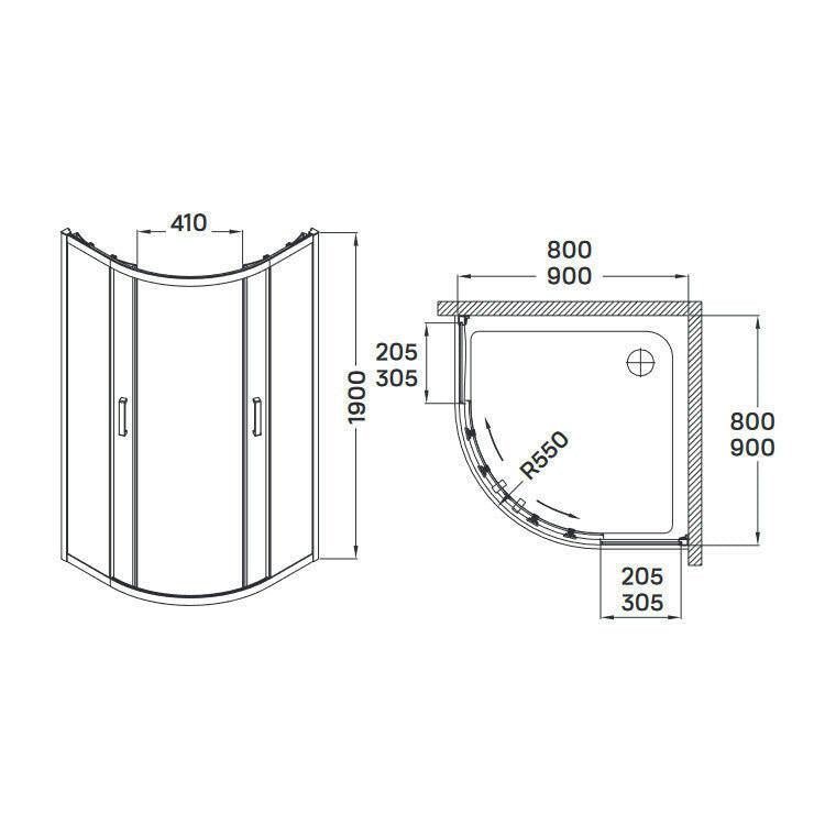 Wellis Aquarius 80 két tolóajtós íves kabin Easy Cleannel (80x80x190) ( WC00471 )