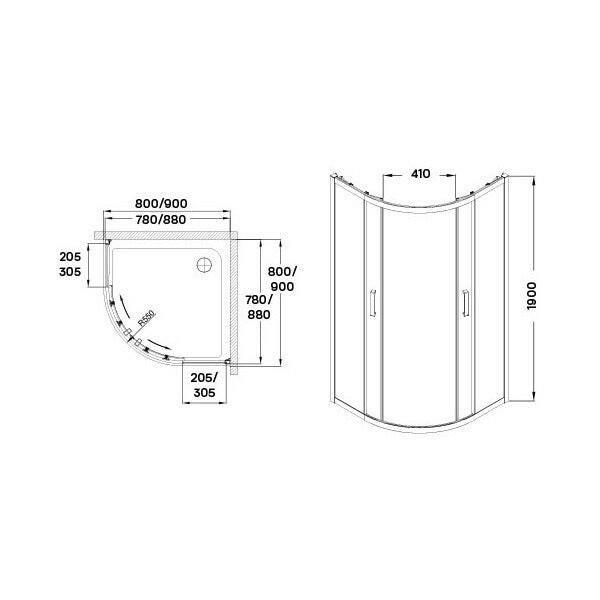 Wellis Aquarius 90 két tolóajtós íves kabin Easy Cleannel 90x90x190 cm (WC00472)
