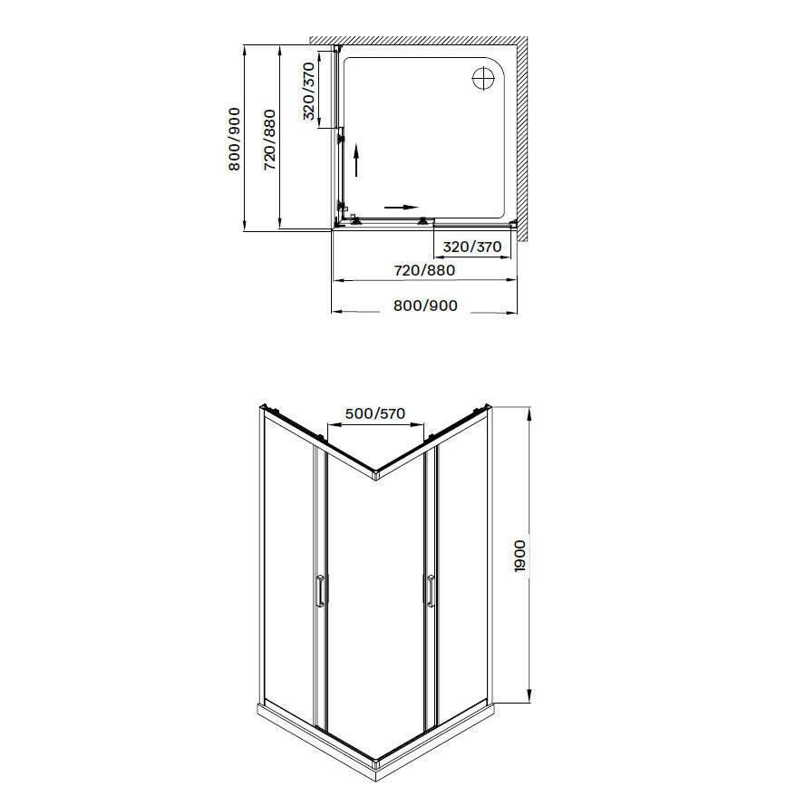 Wellis Apollo 90 két tolóajtós szögletes kabin Easy Cleannel, 90x90x190 cm (WC00474)