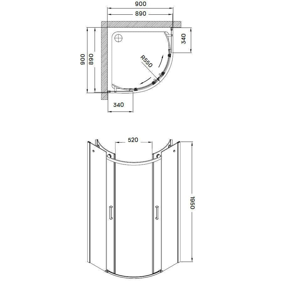 Wellis Virgo két tolóajtós íves kabin Easy Cleannel, 90x90x195 cm (WC00476)