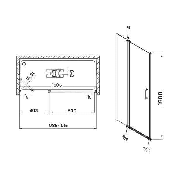 Wellis Pure nyílóajtós zuhanyfal Easy Cleannel, 100x190 cm (WC00481)