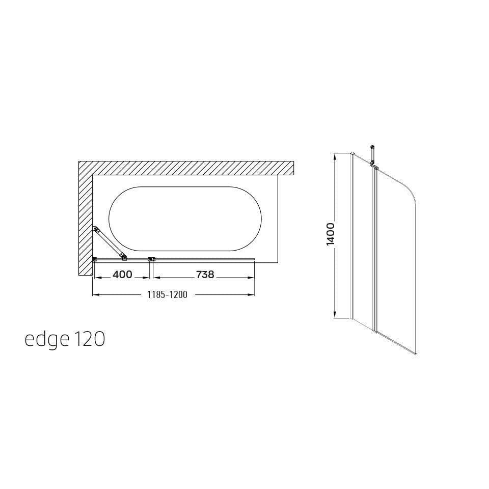 Wellis Edge 120 kádparaván, fix üveg panellel Easy Cleannel (120x145) (WC00485)