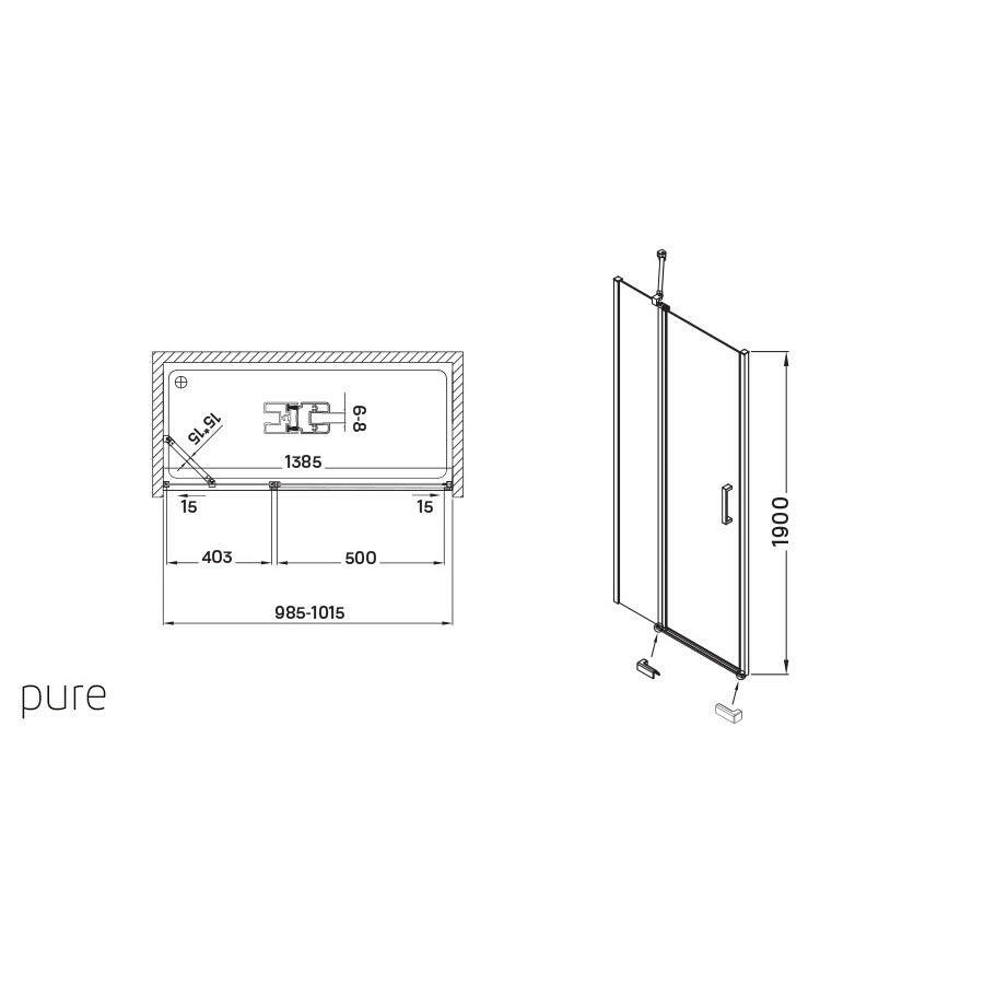 Wellis Pure 110 nyílóajtós zuhanyfal, easy cleannel, 110x190cm-5