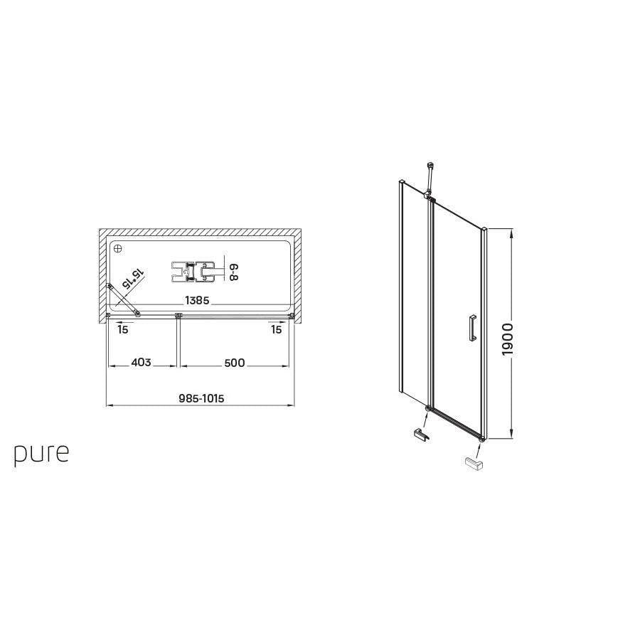 Wellis Pure 110 nyílóajtós zuhanyfal, EasyClean bevonattal 110x190cm ( WC00520 )