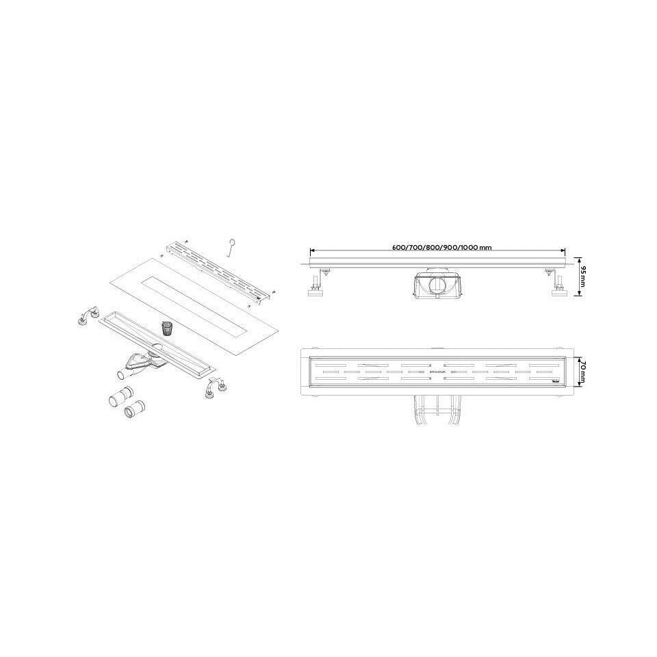 Wellis W - Drain Square 60 zuhanyfolyóka, 60x7x9,5 - 11 cm (WE00079)