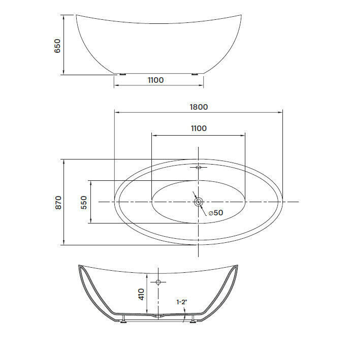 Wellis Arezzo White szabadon álló kád (180x87x65) le-és túlfolyó + szifon, rejtett szintezőláb-2