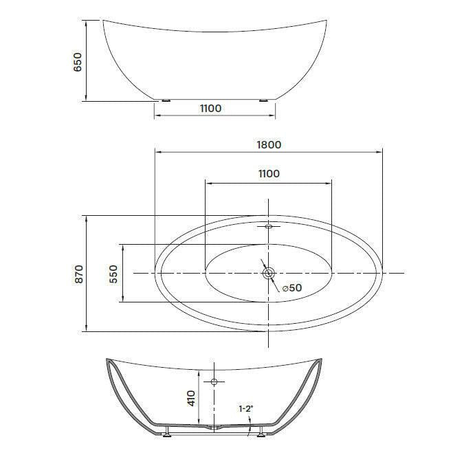 Wellis Arezzo White szabadon álló kád (180x87x65) le - és túlfolyó + szifon, rejtett szintezőláb (WK00122)