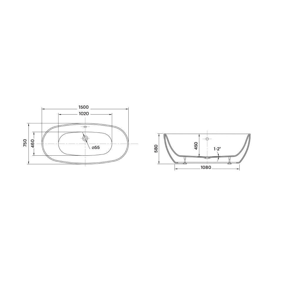 Wellis Oval 150 szabadon álló kád (150x75x58)-2