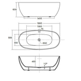 Wellis Oval 186 szabadon álló kád (186x88,5x60,5) le-és túlfolyó + szifon, rejtett szintező láb-2