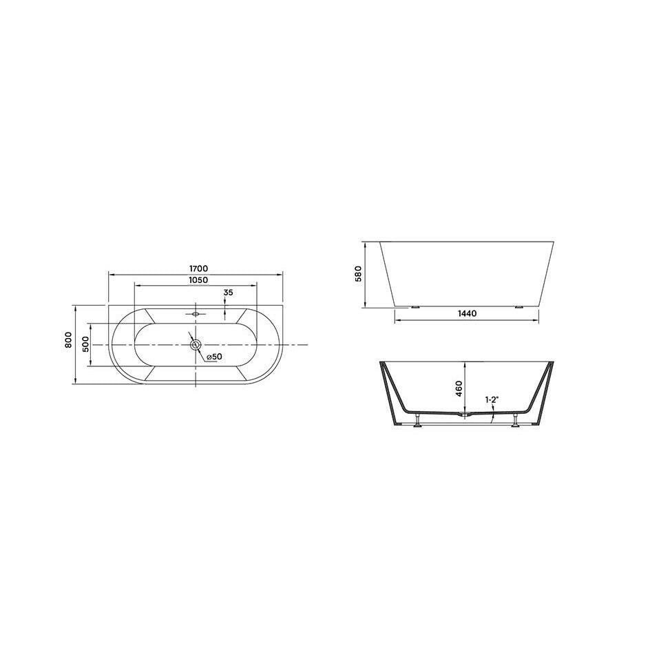 Wellis Calabria Black szabadon álló kád fekete külsővel (170x80x58)-2