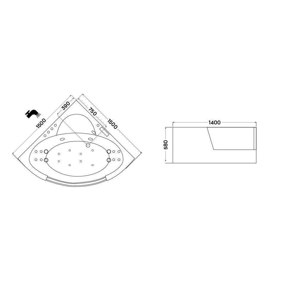 Wellis Tivoli E - Drive™, hidromasszázs kád, csaptelep nélkül, 150x150x58 cm (WK00141)