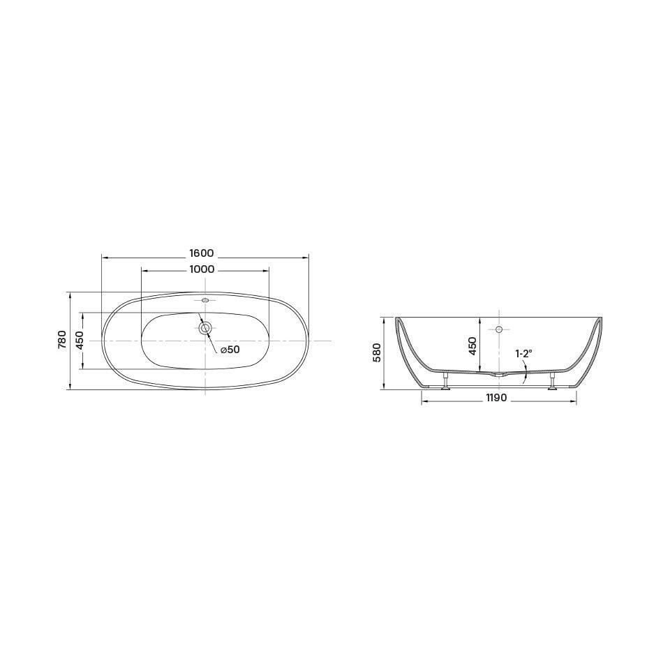 Wellis Oval 160 szabadon álló kád (160x78x58)-2