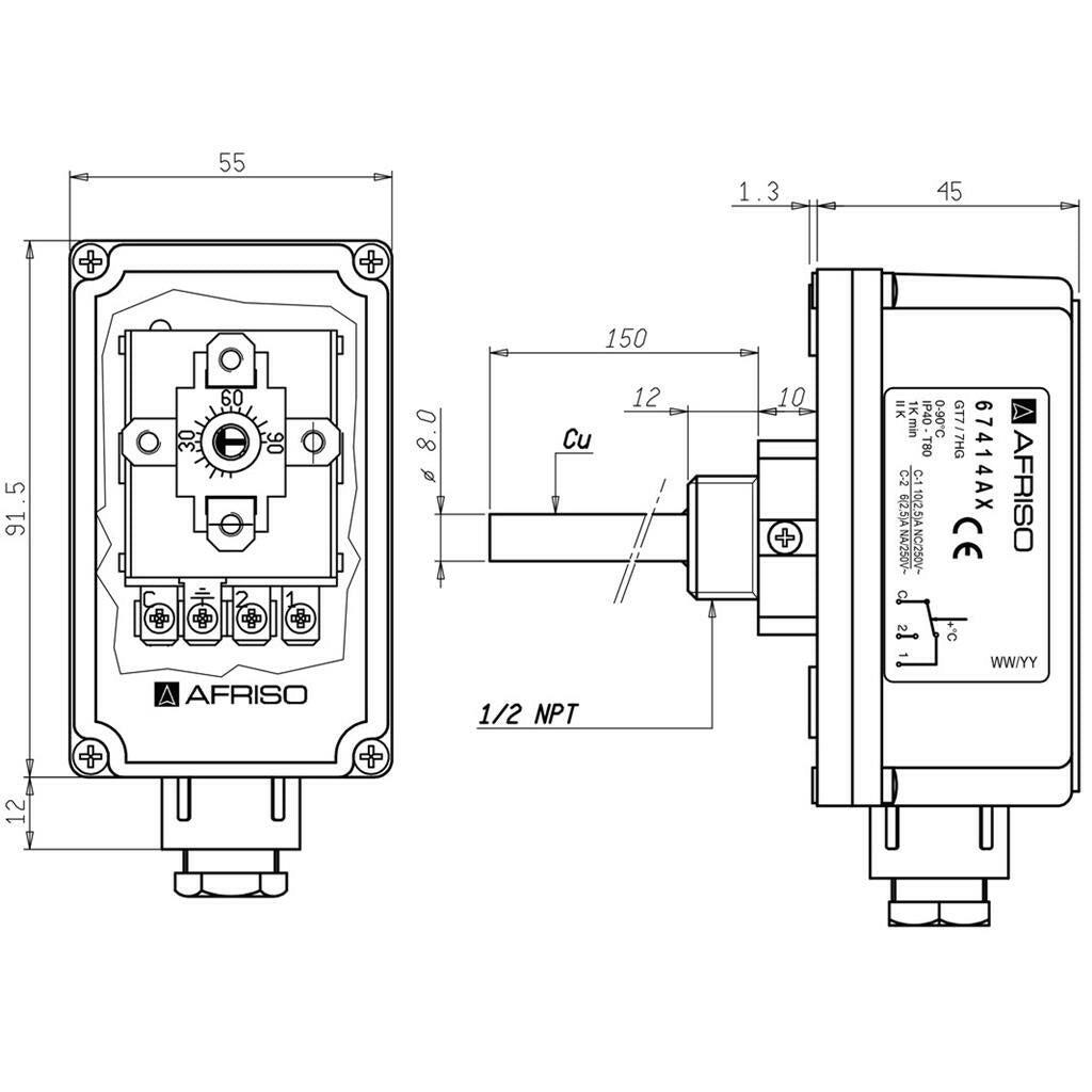 Afriso GTT/7RG merülő term. 20 - 90°C 100 mm