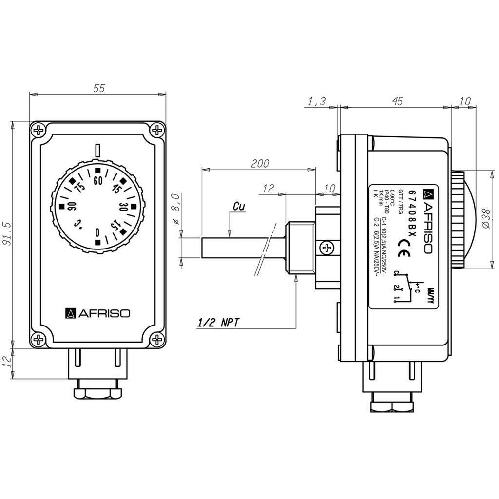 Afriso GTT/7RG merülő term. 20 - 90°C 100 mm