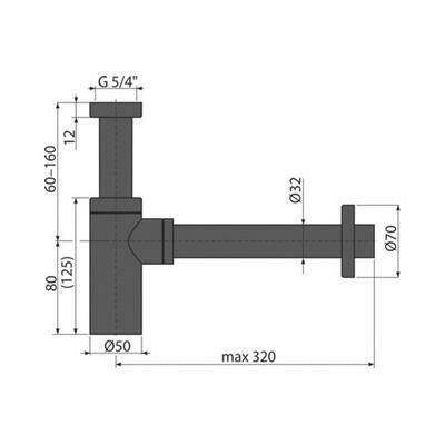 Alcaplast mosdószifon A 400 Black, matt fekete, leeresztő nélkül DN32 ( A400BLACK )