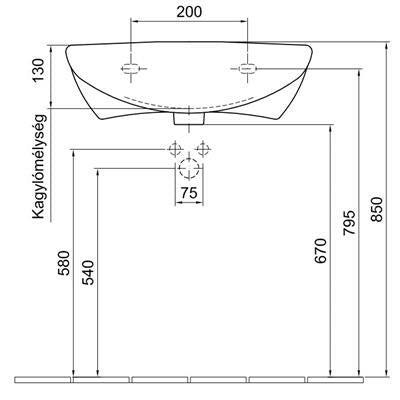 Alföldi Bázis kézmosó 46x36 cm 1 furattal középen 4145 45 01-2