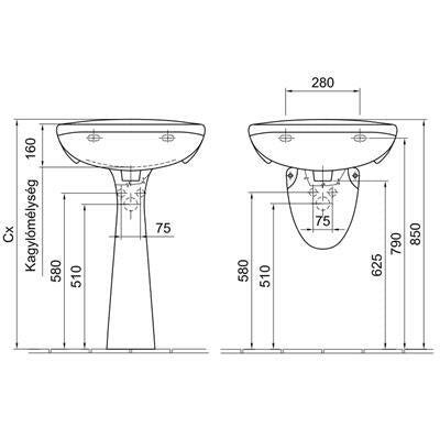 Alföldi Bázis mosdó 57x47 cm 1 furattal középen 4163 01 01-2